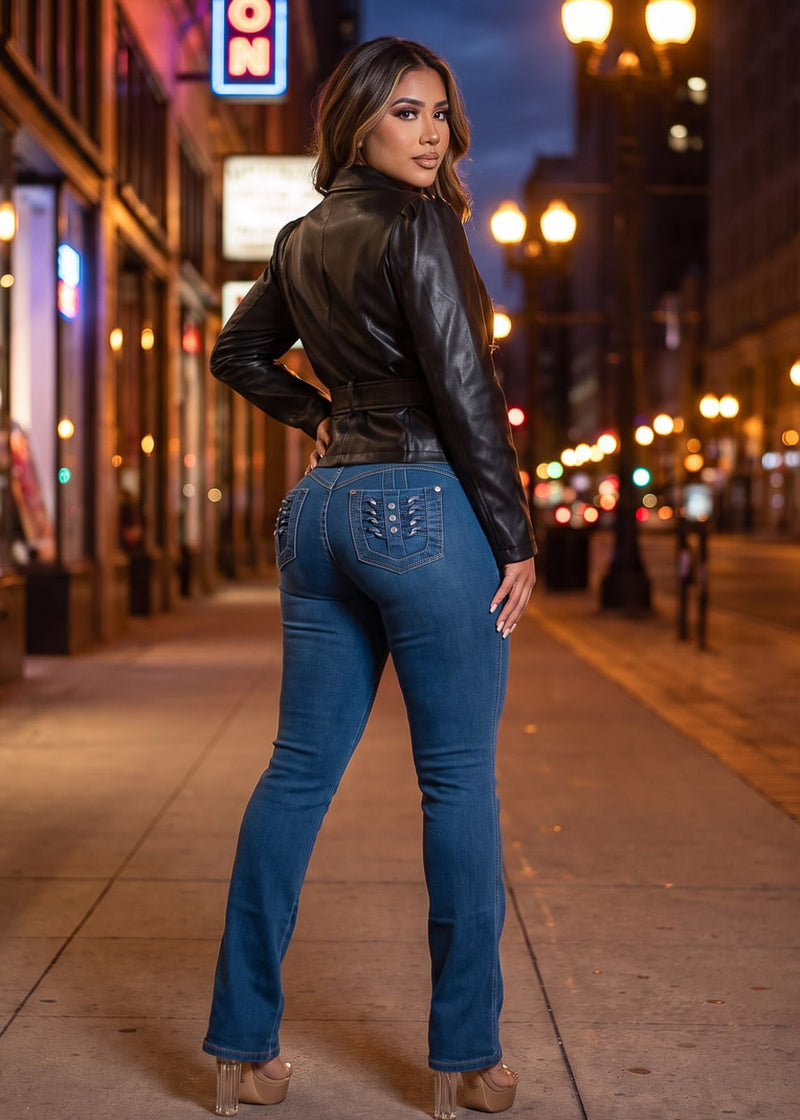 Pleather Butt Lift Bootcut Denim Set