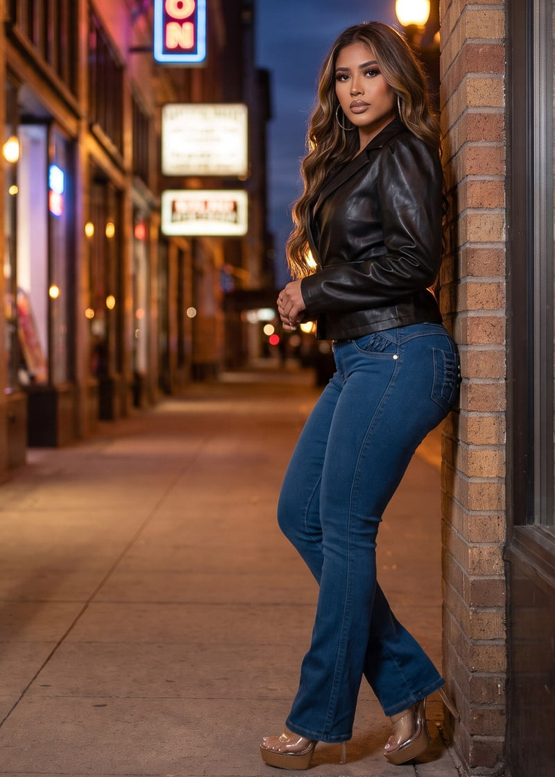 Pleather Butt Lift Bootcut Denim Set