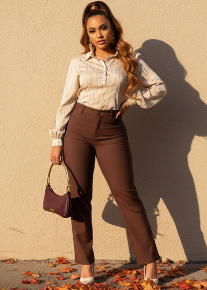 Butt lift Super High Waist Stretch Bootcut Dress Pants Brown