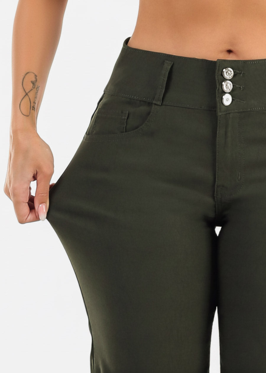 MX JEANS Butt Lift Hyper Stretch Straight Wide Leg Pants Olive