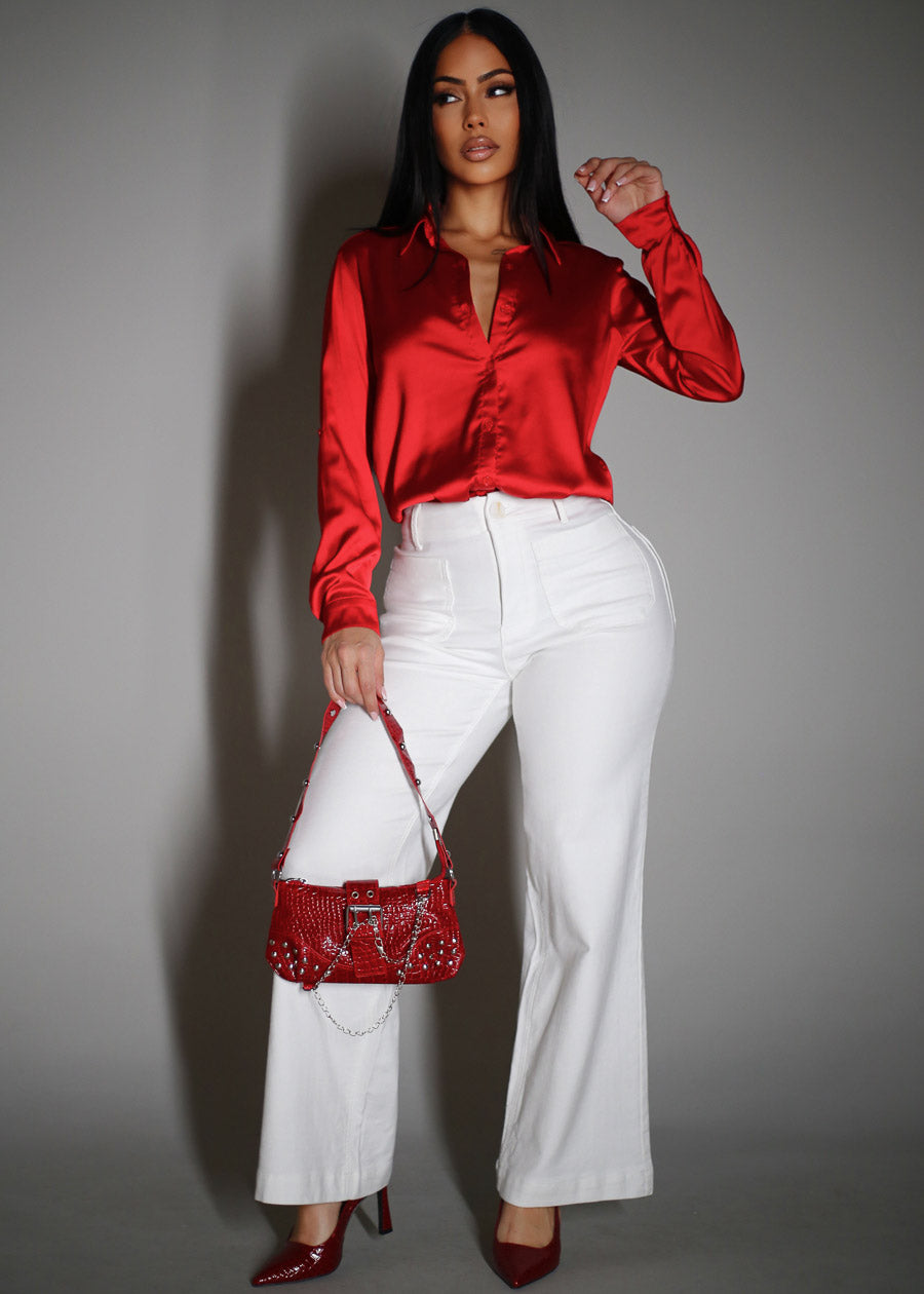 Butt Lift Super High Waist Wide Leg Pants White
