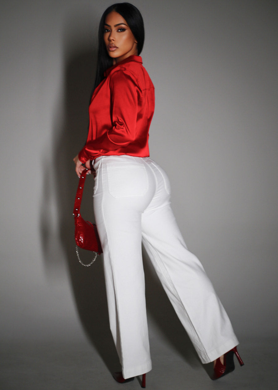 Butt Lift Super High Waist Wide Leg Pants White