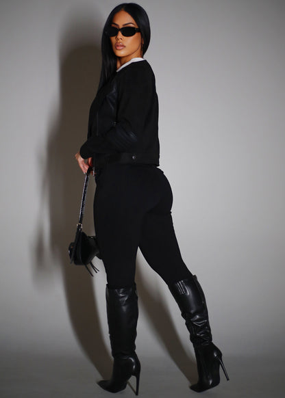 Butt Lift Black Mid Rise Dressy Ankle Pants w Belted