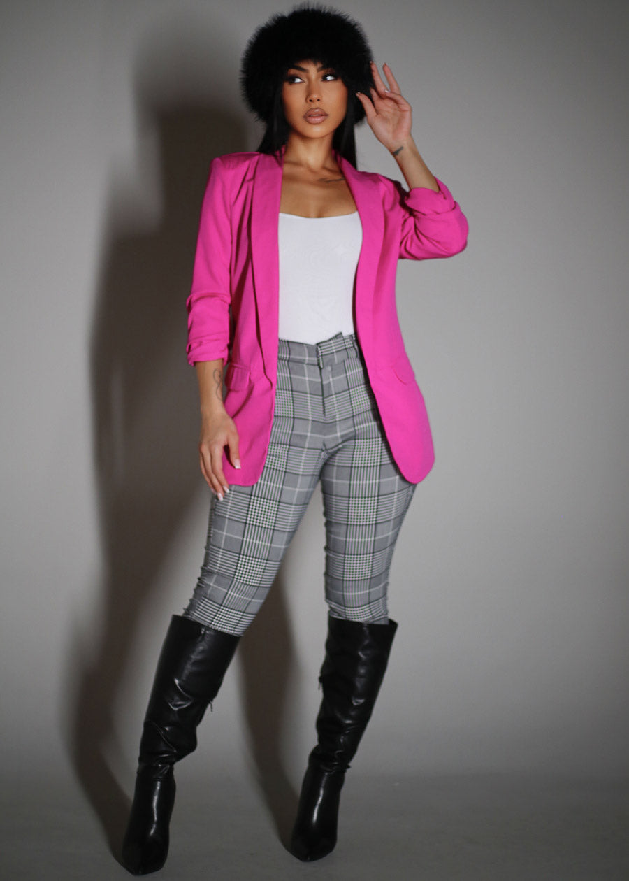 Levantacola Stretchy Plaid Skinny Pants Black