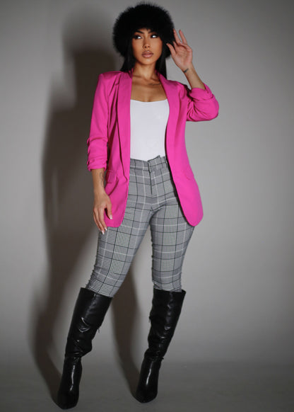 Levantacola Stretchy Plaid Skinny Pants Black