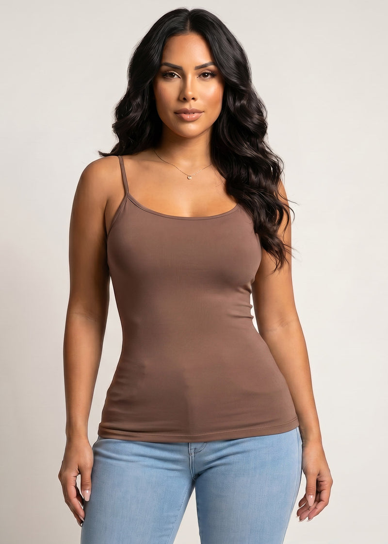 One Size Spaghetti Strap Seamless Top (Mocha)