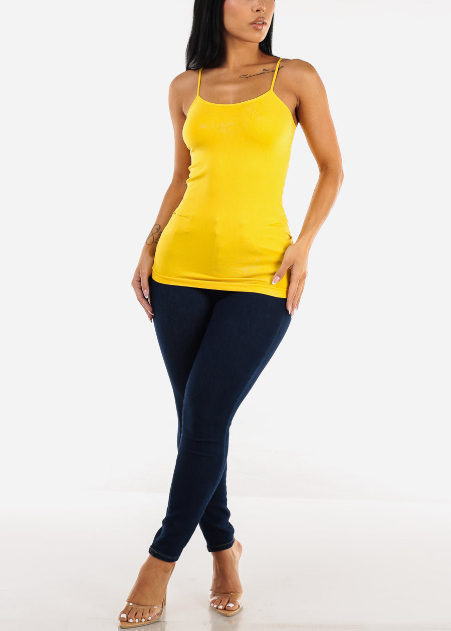 One Size Spaghetti Strap Seamless Top Mustard