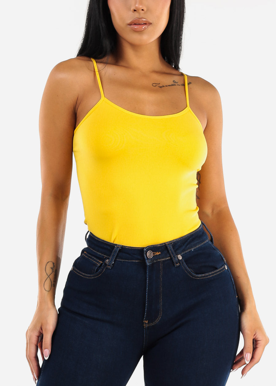 One Size Spaghetti Strap Seamless Top Mustard