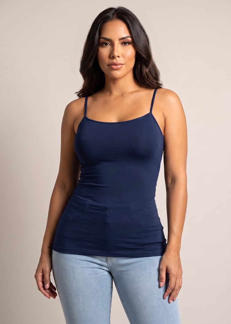 One Size Spaghetti Strap Seamless Top (Navy), view 1 of 4