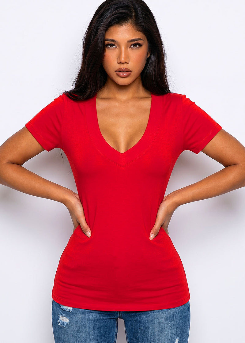 V-Neck Basic T-Shirt (Red)