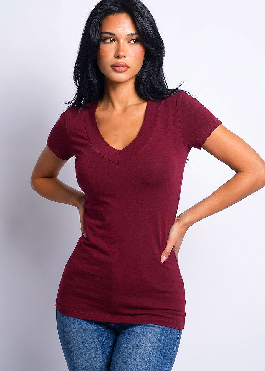 V-Neck Basic T-Shirt (Burgundy)