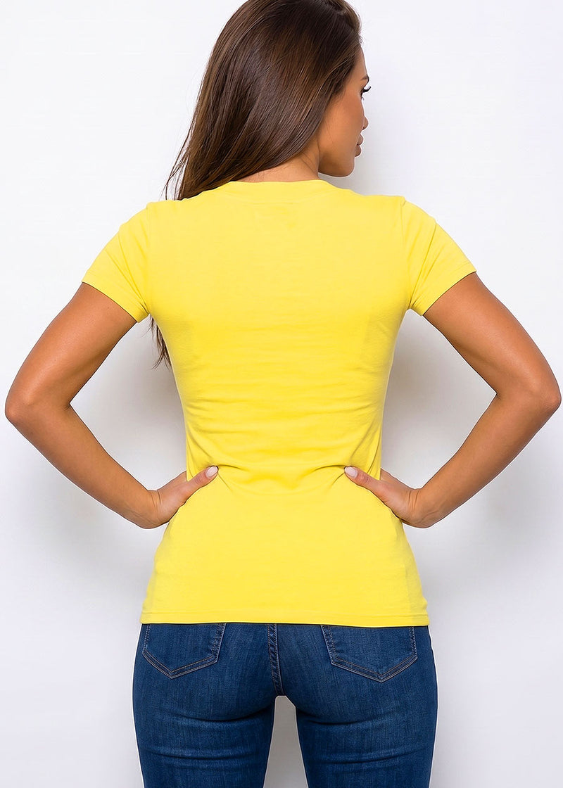 V-neck Basic T-Shirt  (Yellow)