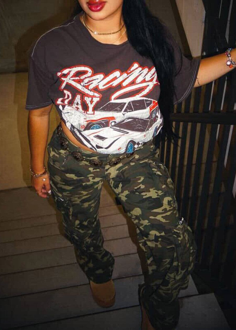 Hyper Stretch Camouflage Straight Wide Leg Pants