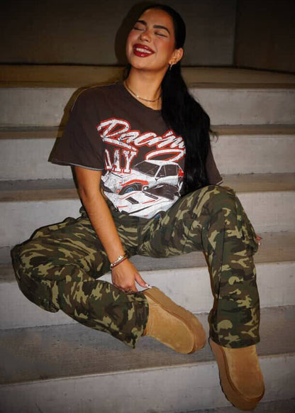 Hyper Stretch Camouflage Straight Wide Leg Pants