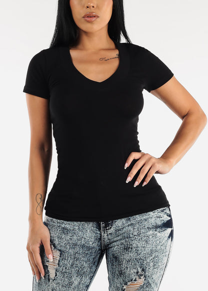 V-Neck Basic T-Shirt (Black)