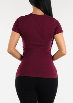 V-Neck Basic T-Shirt (Burgundy)