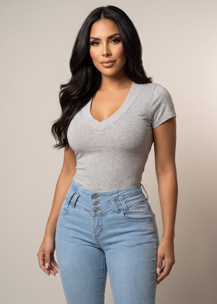 V-Neck Basic T-Shirt (Heather Grey), view 1 of 2