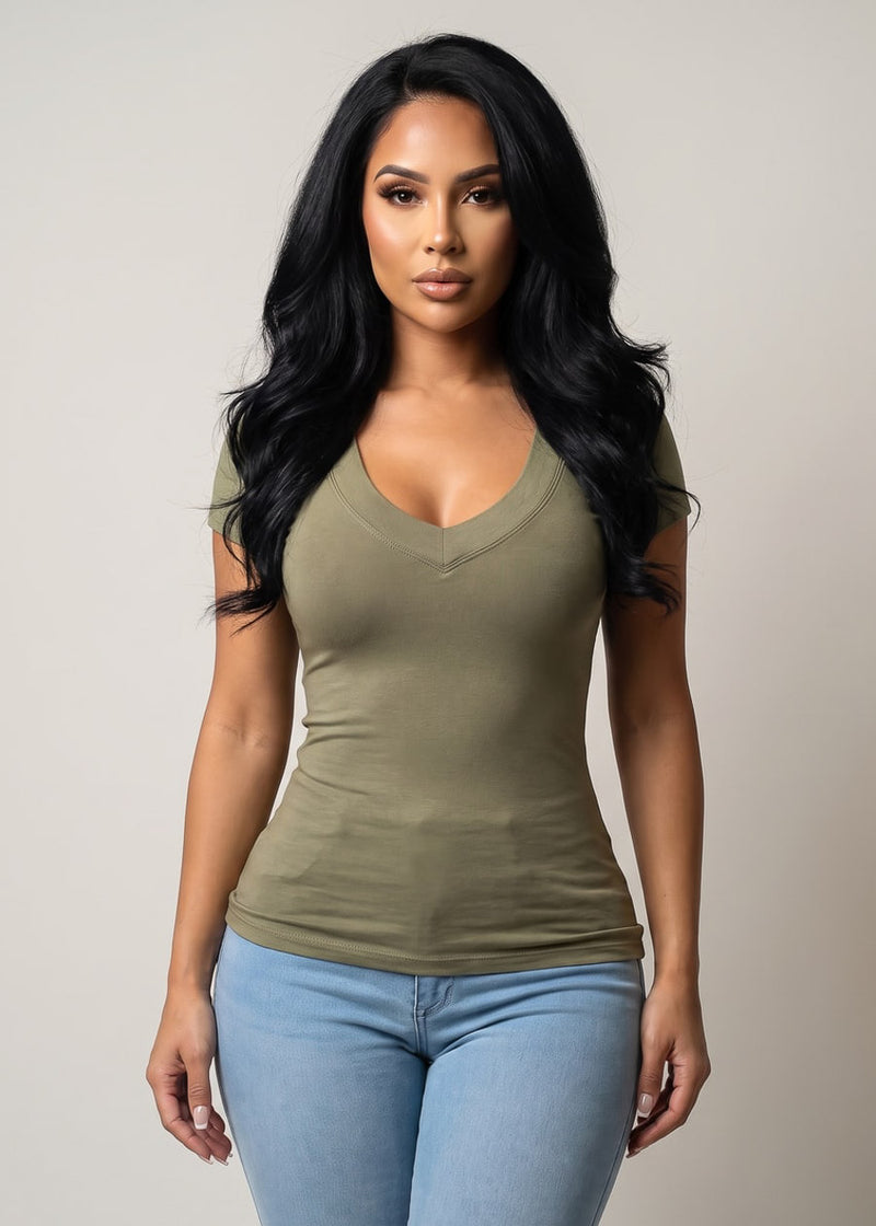 V-Neck Basic T-Shirt (Light Green)