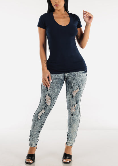 V-Neck Basic T-Shirt (Navy)