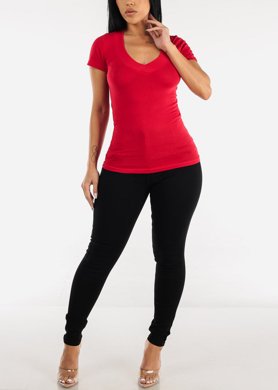 V-Neck Basic T-Shirt (Red)