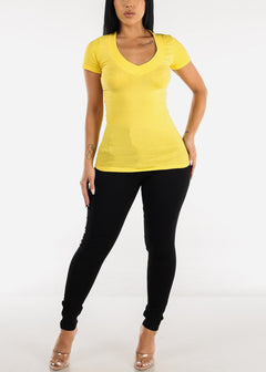 V-neck Basic T-Shirt  (Yellow)
