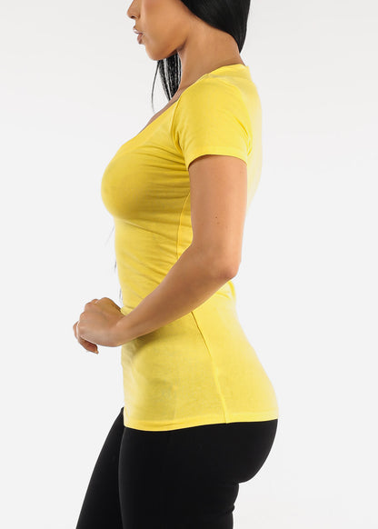 V-neck Basic T-Shirt  (Yellow)