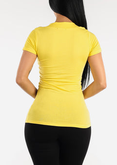 V-neck Basic T-Shirt  (Yellow)