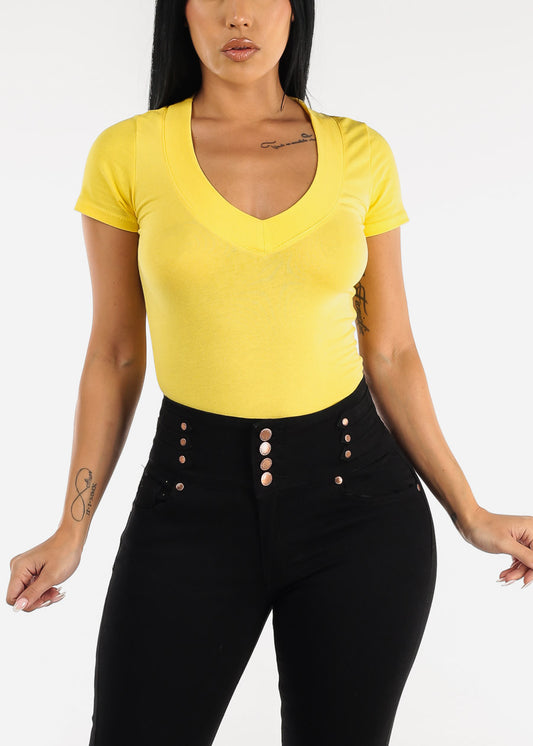 V-neck Basic T-Shirt  (Yellow)