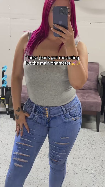 MX JEANS Mid Rise Butt Lifting Ripped Skinny Jeans