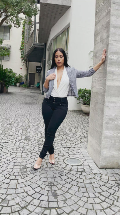 MX JEANS Black Butt Lift Levanta Cola Braided Pocket Skinny Jeans