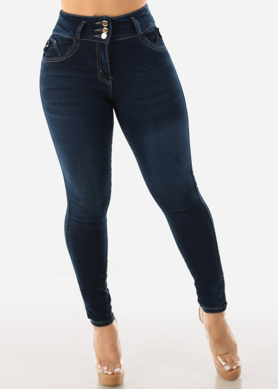 Super High Waisted Levantacola Skinny Jeans Dark Wash