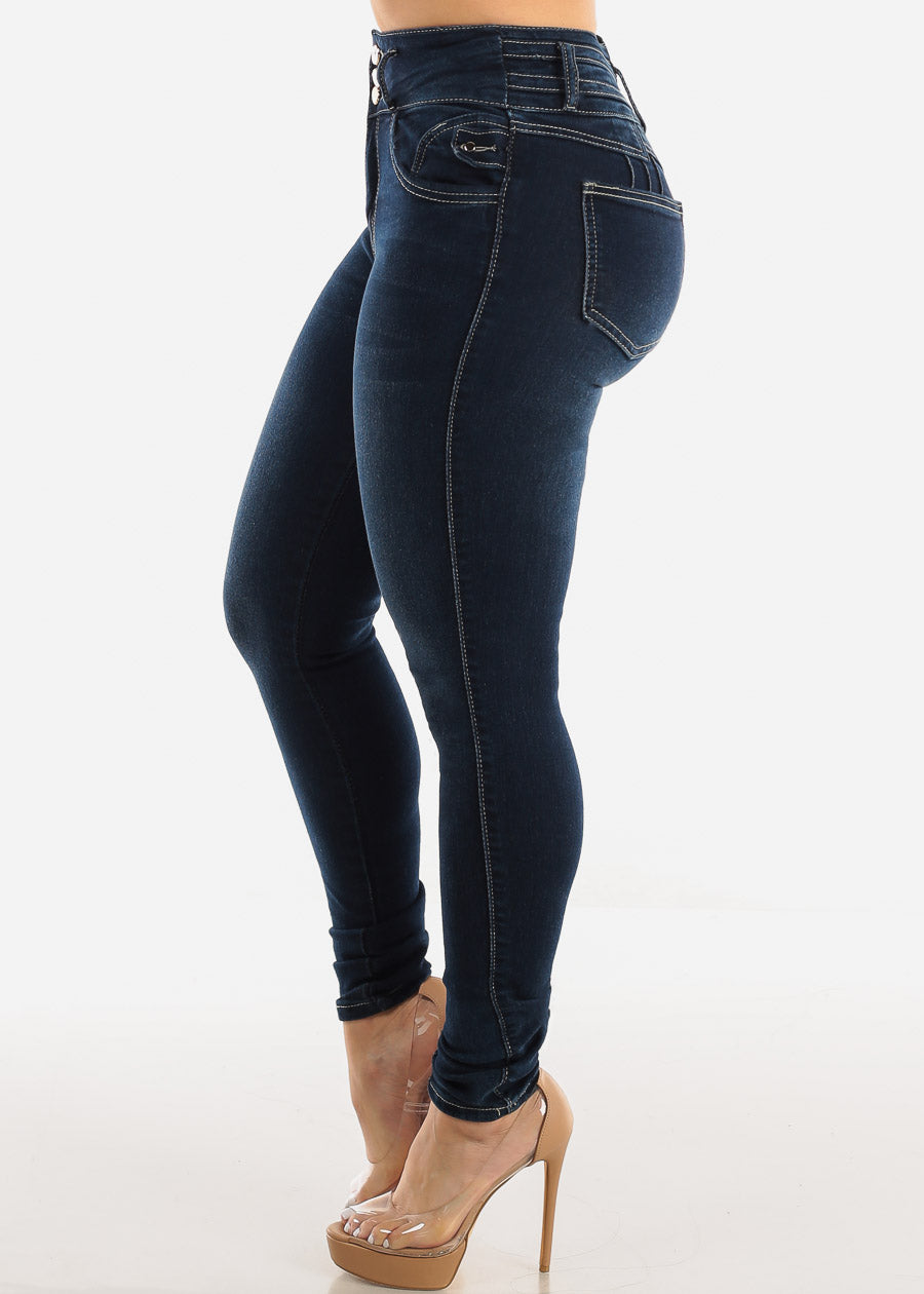 Super High Waisted Levantacola Skinny Jeans Dark Wash