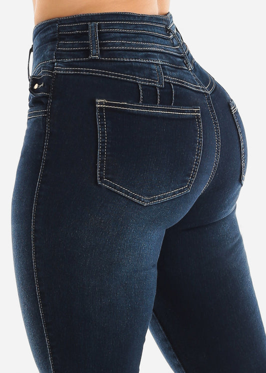 Super High Waisted Levantacola Skinny Jeans Dark Wash