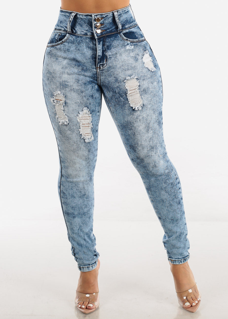 Levantacola Distressed Acid Wash Skinny Jeans