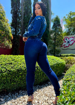 MX JEANS Spandex Waist Butt Lifting Dark Blue Skinny Jeans