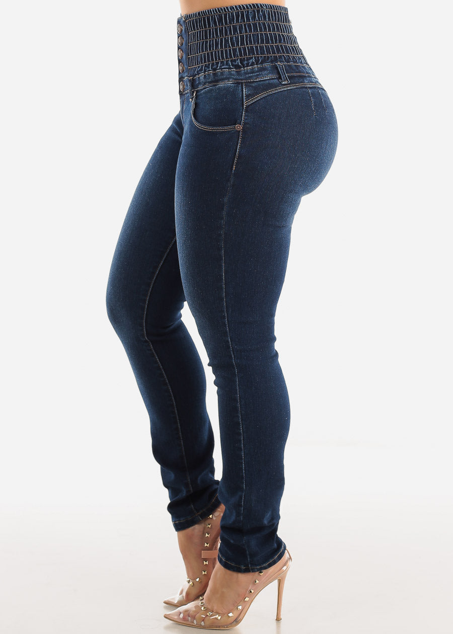 MX JEANS Spandex Waist Butt Lifting Dark Blue Skinny Jeans