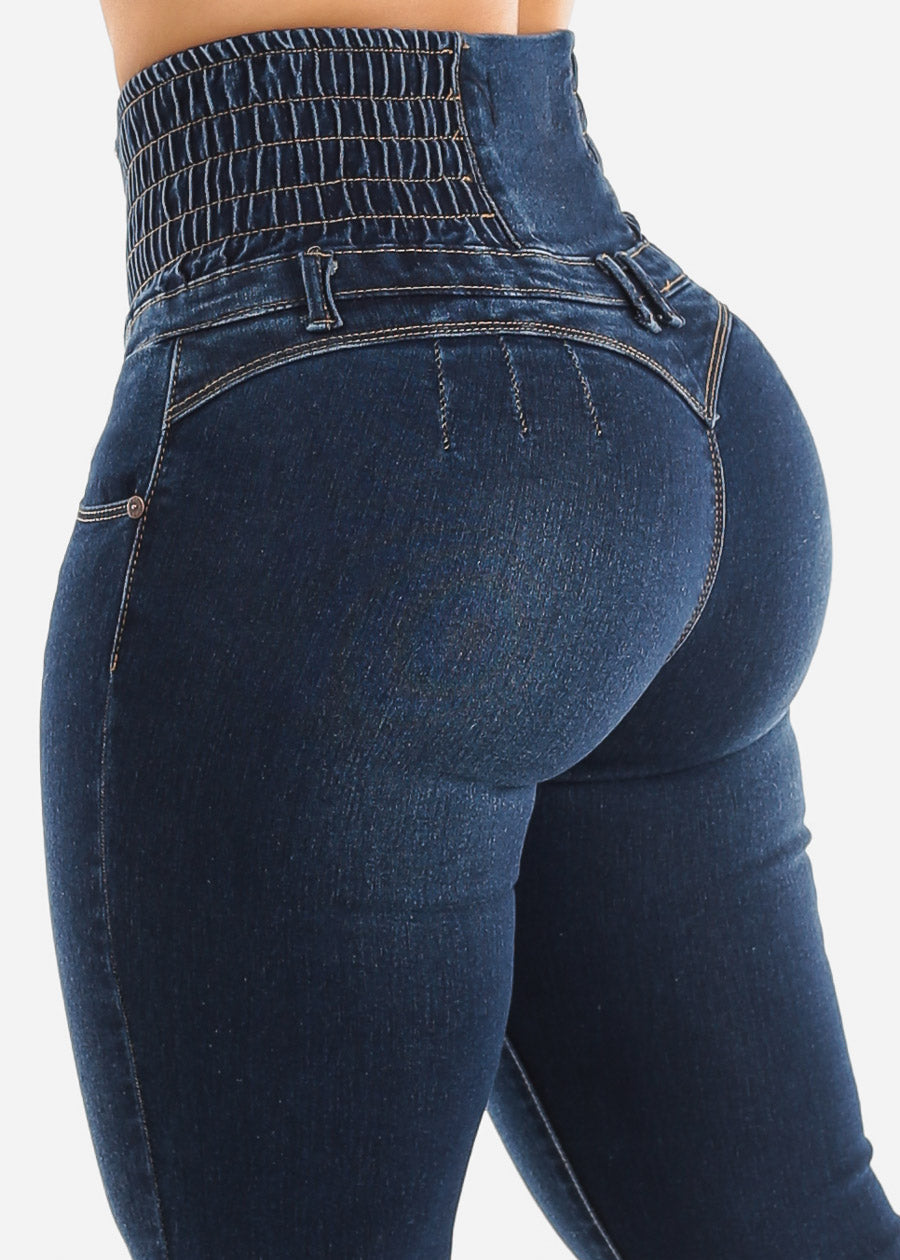 Shascullfites Butt Lift Jeans Vintage Dark Blue Zipper Fly High