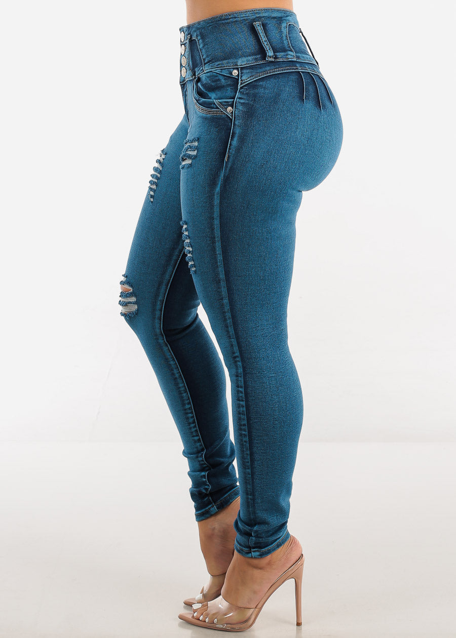 High Waisted Butt Lifting Distressed Skinny Jeans