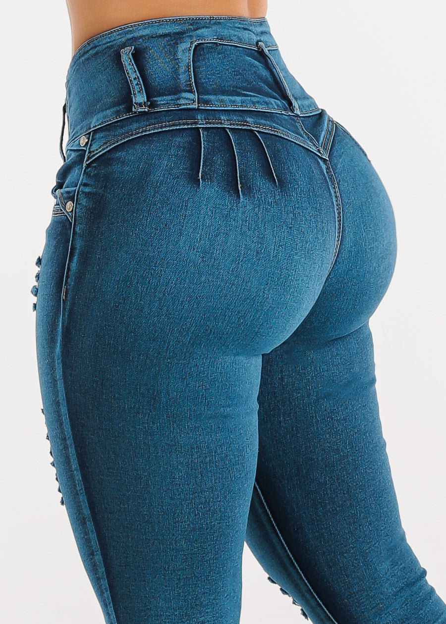 High Waisted Butt Lifting Distressed Skinny Jeans