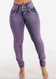 MX JEANS Braided Pocket Butt Lifting Purple Skinny Jeans