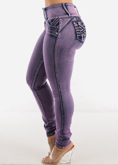 MX JEANS Braided Pocket Butt Lifting Purple Skinny Jeans