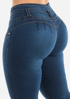 Butt Lifting Mid Rise Dark Blue Skinny Jeans