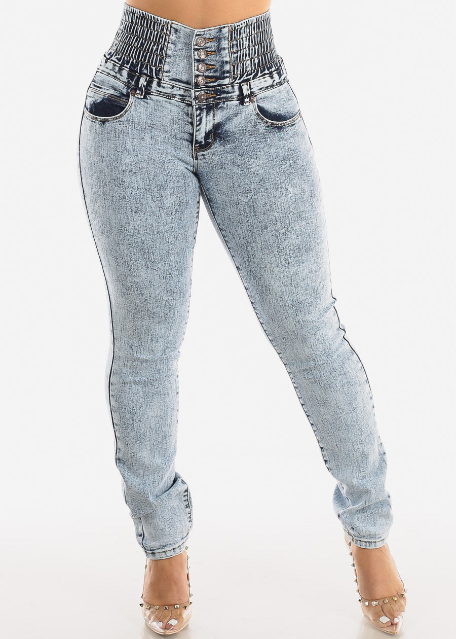 MX JEANS Acid Wash Spandex Waist Butt Lifting Skinny Jeans