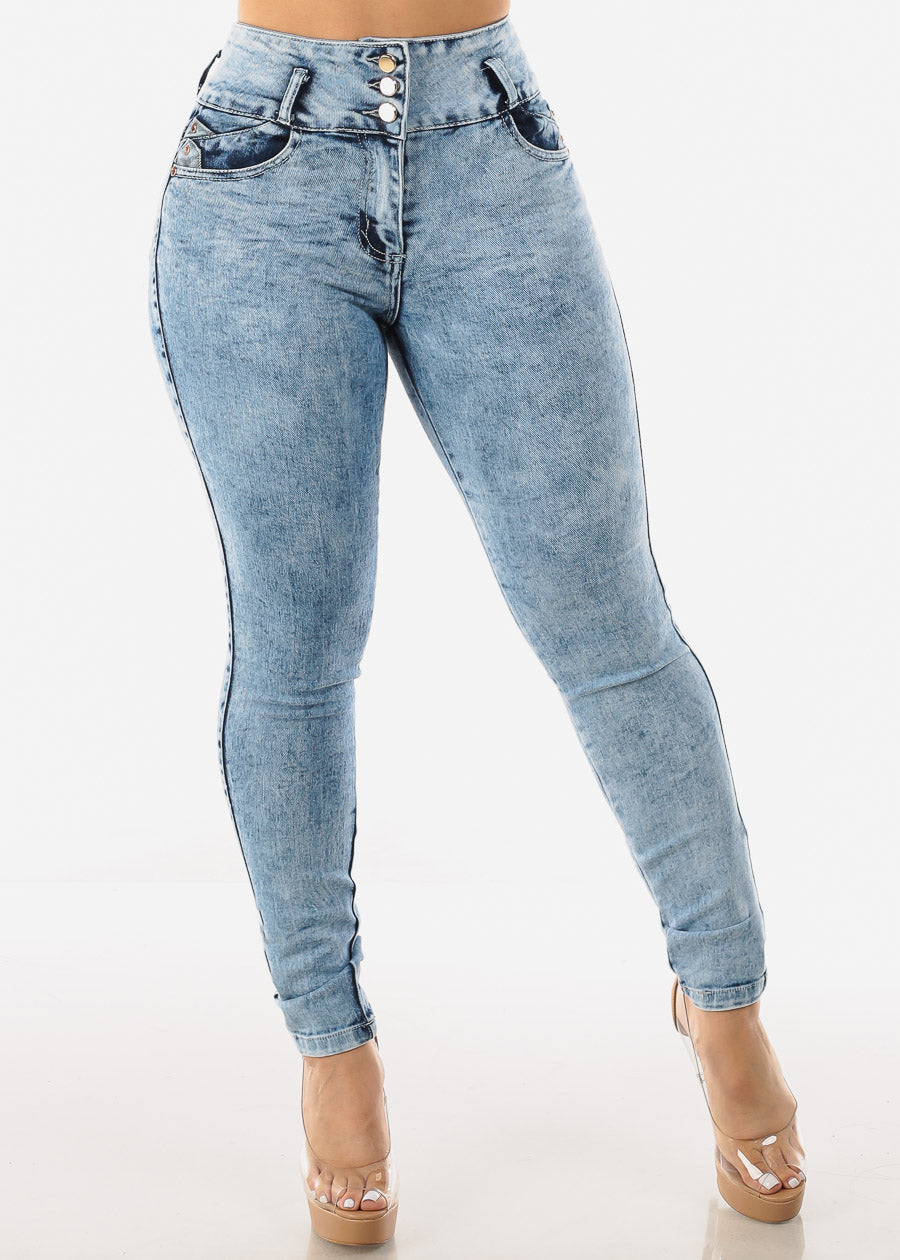 Super High Waisted Levantacola Acid Wash Skinny Jeans