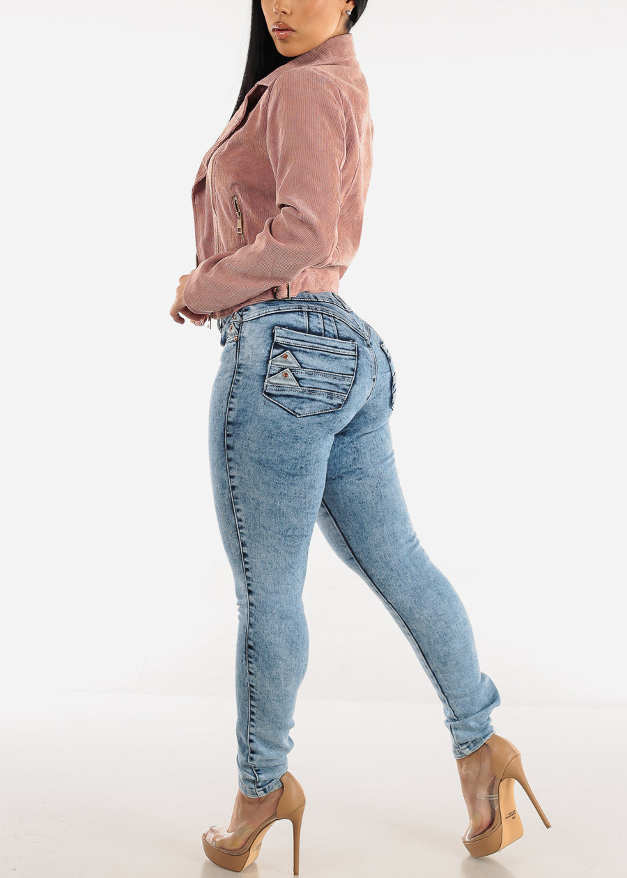 Super High Waisted Levantacola Acid Wash Skinny Jeans