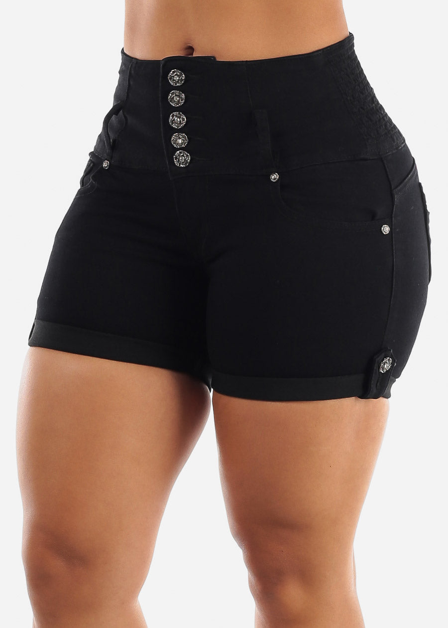MX JEANS Butt Lift Spandex Waist Black Shorts