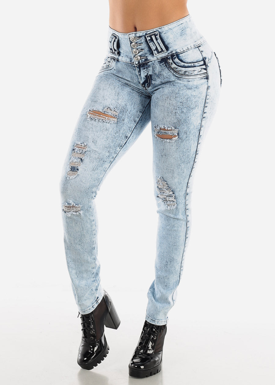 MX JEANS Faded Torn Butt Lifting Skinny Jeans