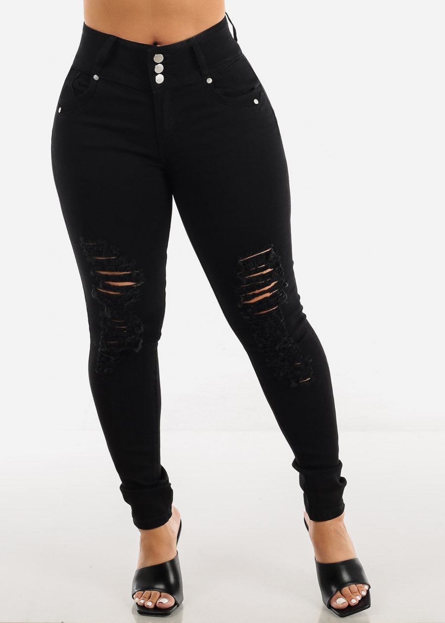 Black Levantacola Distressed Skinny Jeans