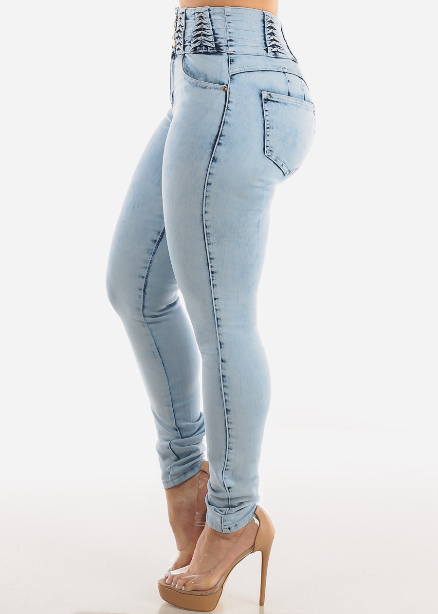 Super High Waisted Butt Lifting Skinny Jeans Light Acid Wash