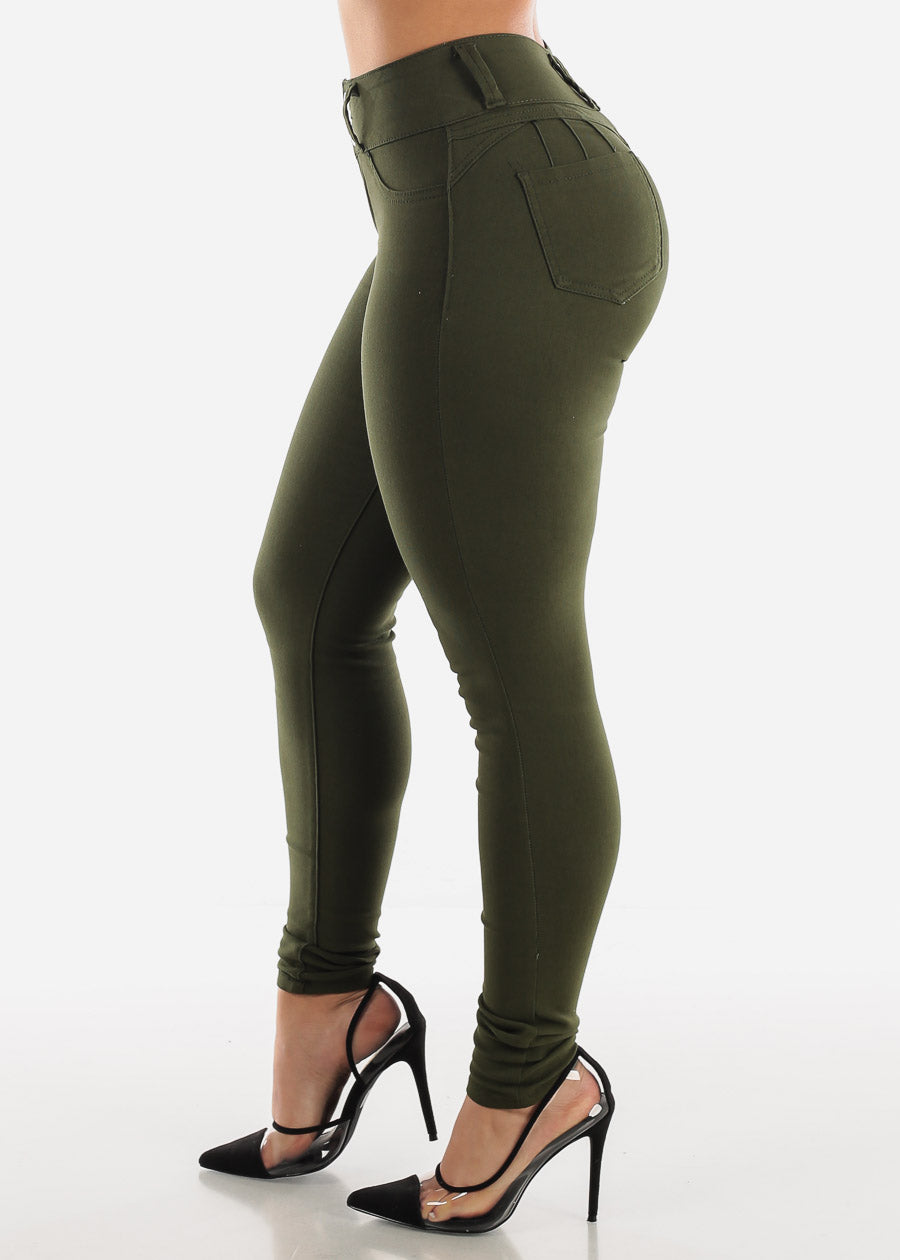 High Waist Butt Lift Levanta Cola Olive Jeggings – Moda Xpress